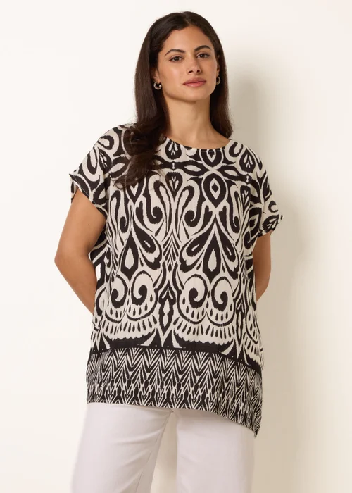 Blue Vanilla Black Round Neck Top With Abstract Print - S Image 1