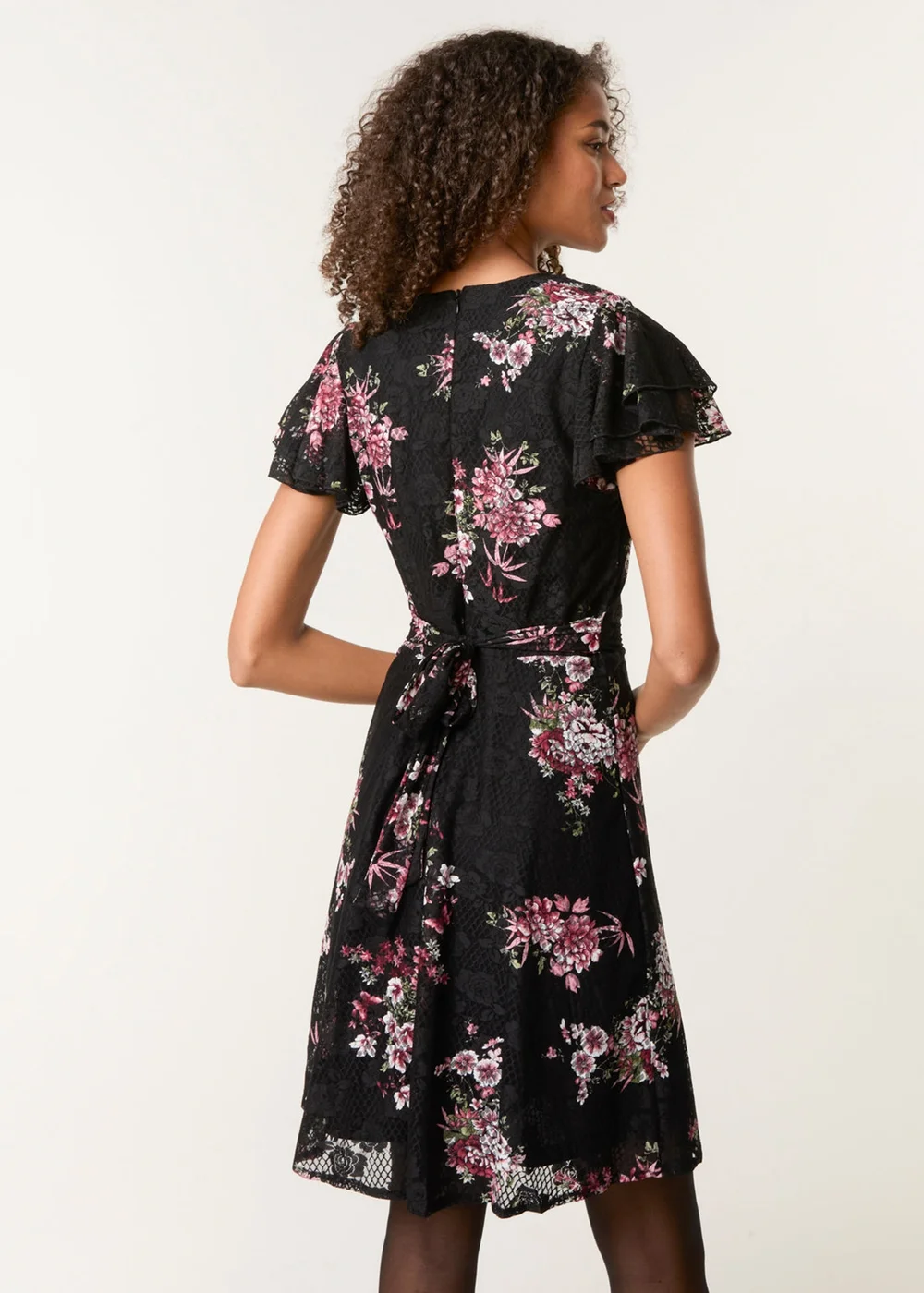 Mesh Fril Blue Vanilla Black Floral Lace Mesh Frill Belted Mini - S | Matalan