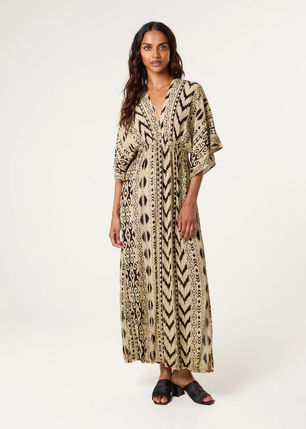 Blue Vanilla Beige Double V Kimono Style Midi Dress - S/M Image 1