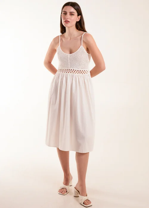 Blue Vanilla White Crochet Strap Midi Cami Dress - L Image 3