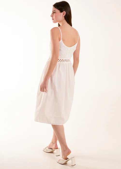 Blue Vanilla White Crochet Strap Midi Cami Dress - L Image 4