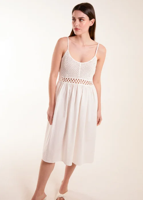 Blue Vanilla White Crochet Strap Midi Cami Dress - L Image 1