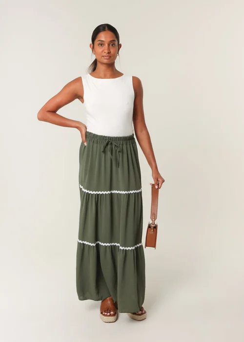 Blue Vanilla Khaki Tape Zig Zag Tiered Maxi Skirt - M/L Image 1
