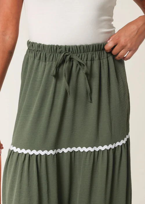 Blue Vanilla Khaki Tape Zig Zag Tiered Maxi Skirt - M/L Image 3