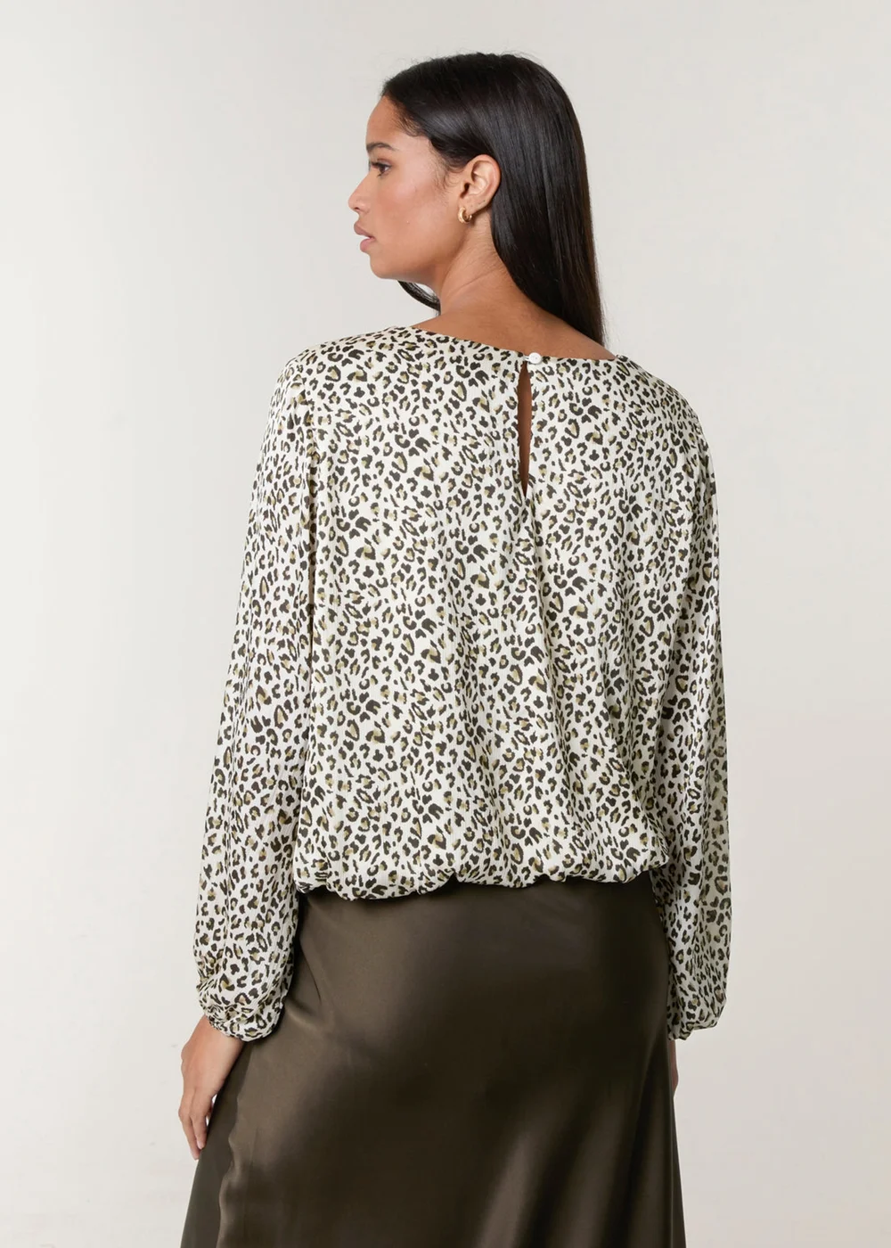 Blue Vanilla Khaki Leopard Print Elasticated Hem Blouse - L Image 5