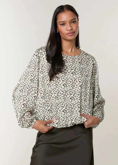 Blue Vanilla Khaki Leopard Print Elasticated Hem Blouse - L Image 4