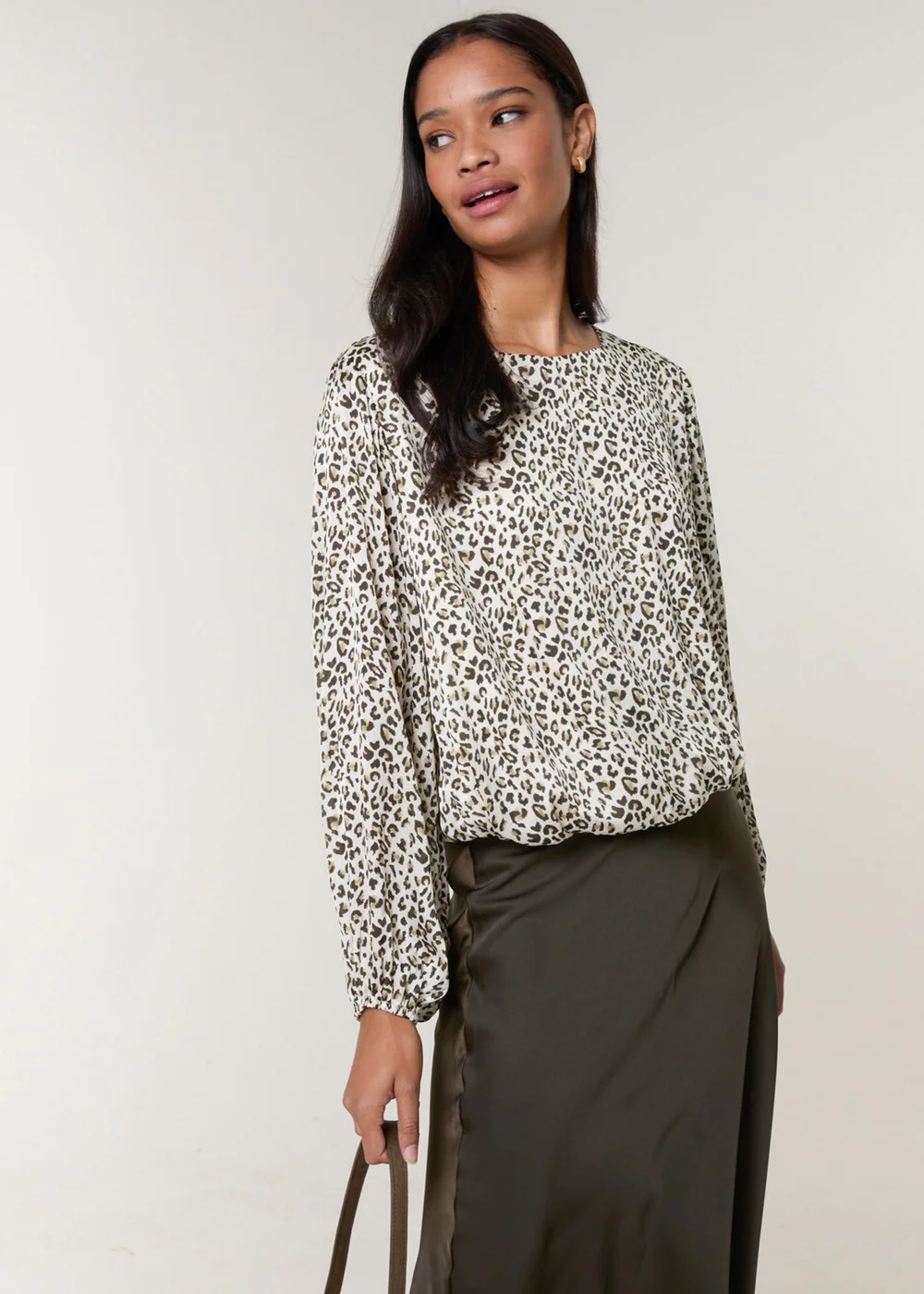 Blue Vanilla Khaki Leopard Print Elasticated Hem Blouse - L Image 3