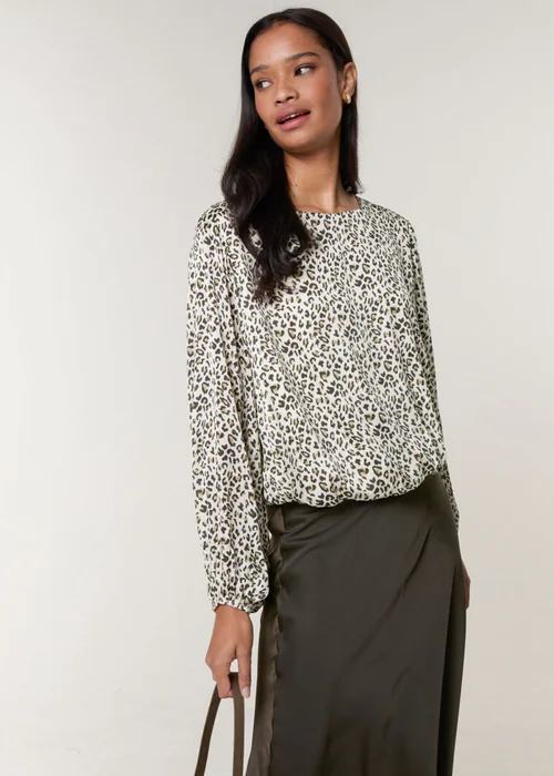 Blue Vanilla Khaki Leopard Print Elasticated Hem Blouse - L Image 3