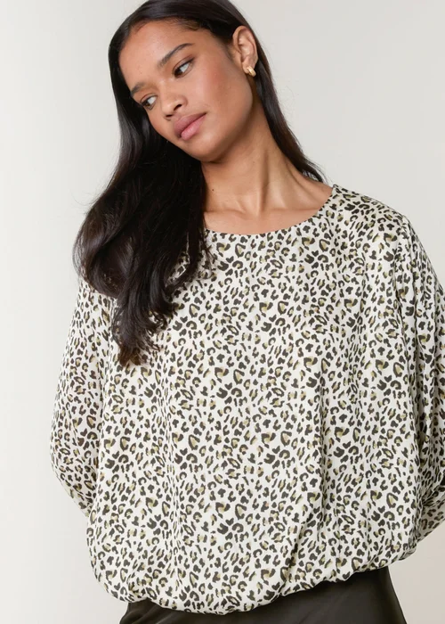 Blue Vanilla Khaki Leopard Print Elasticated Hem Blouse - L Image 1