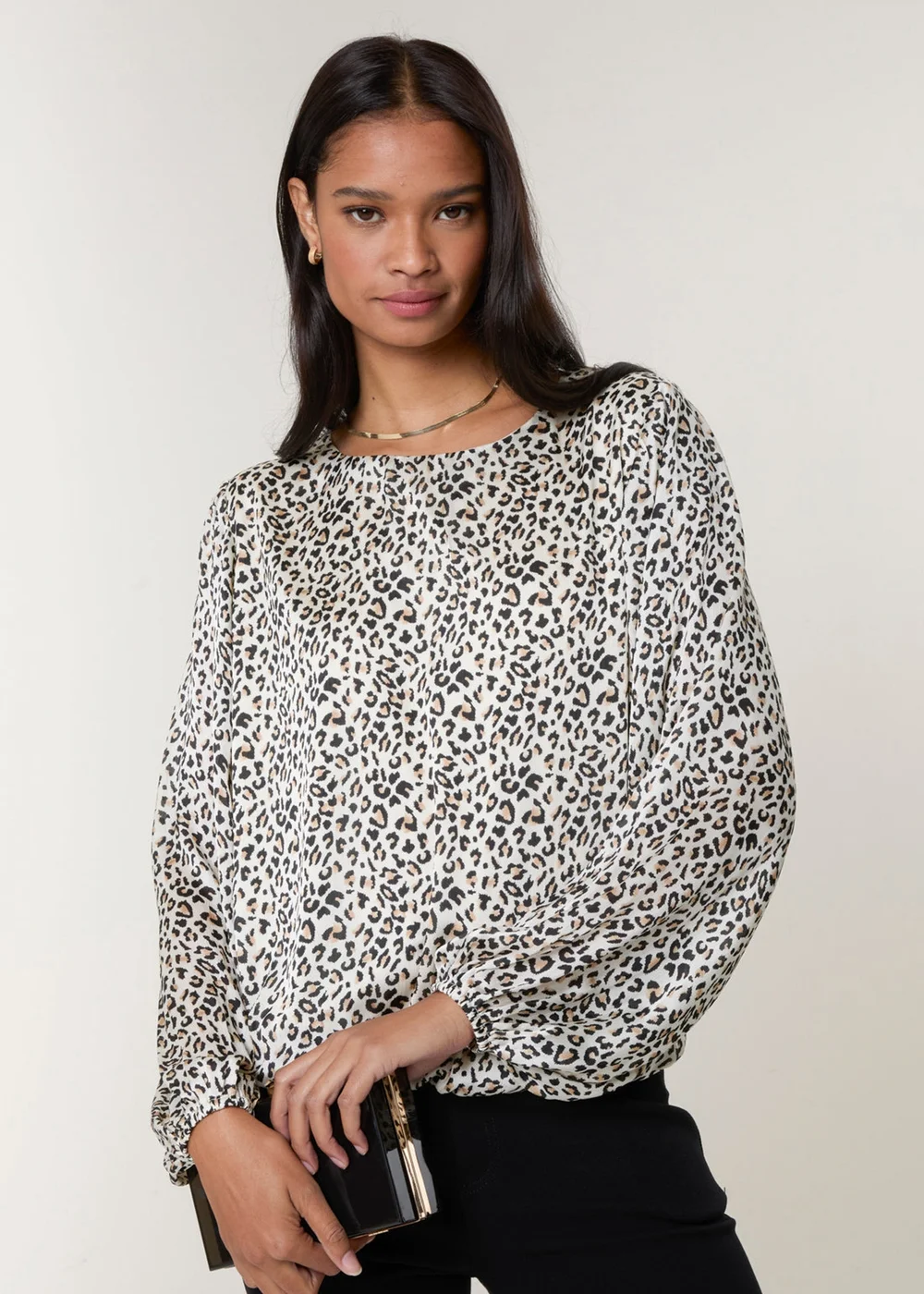 Blue Vanilla Black Leopard Print Elasticated Hem Blouse - S Image 1