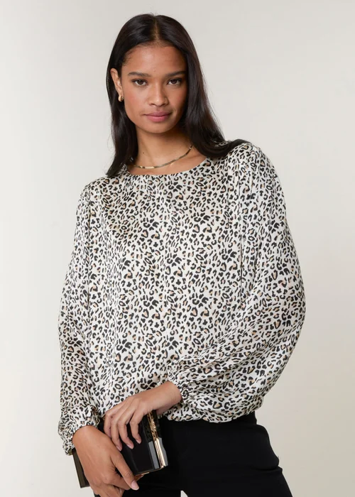 Blue Vanilla Black Leopard Print Elasticated Hem Blouse - S Image 1