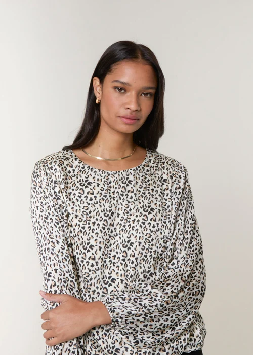Blue Vanilla Black Leopard Print Elasticated Hem Blouse - S Image 3