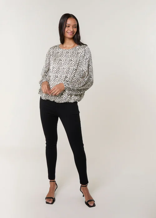 Blue Vanilla Black Leopard Print Elasticated Hem Blouse - S Image 2