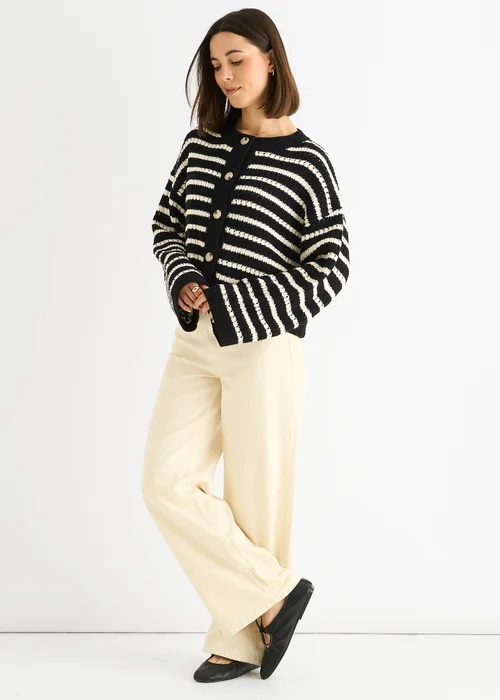 Gini London Black Stripe Cable Knit Crop Cardigan - L/XL Image 4