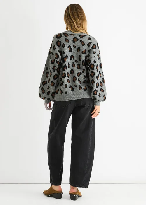 Gini London Grey Animal Print Knit Short Cardigan - Small/Medium Image 2