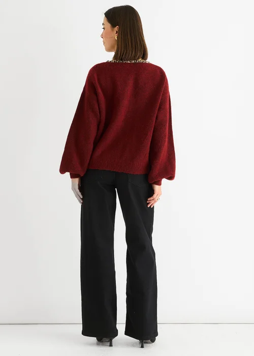 Gini London Burgundy Contrast Animal Tie Oversized Knit Cardigan - L/XL Image 2