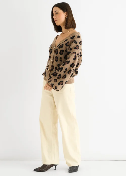 Gini London Camel Animal Print Knit Short Cardigan - Small/Medium Image 4