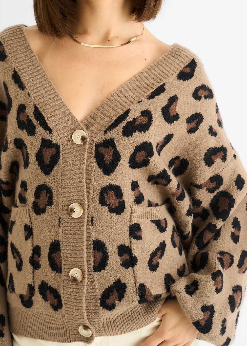 Gini London Camel Animal Print Knit Short Cardigan - Small/Medium Image 3