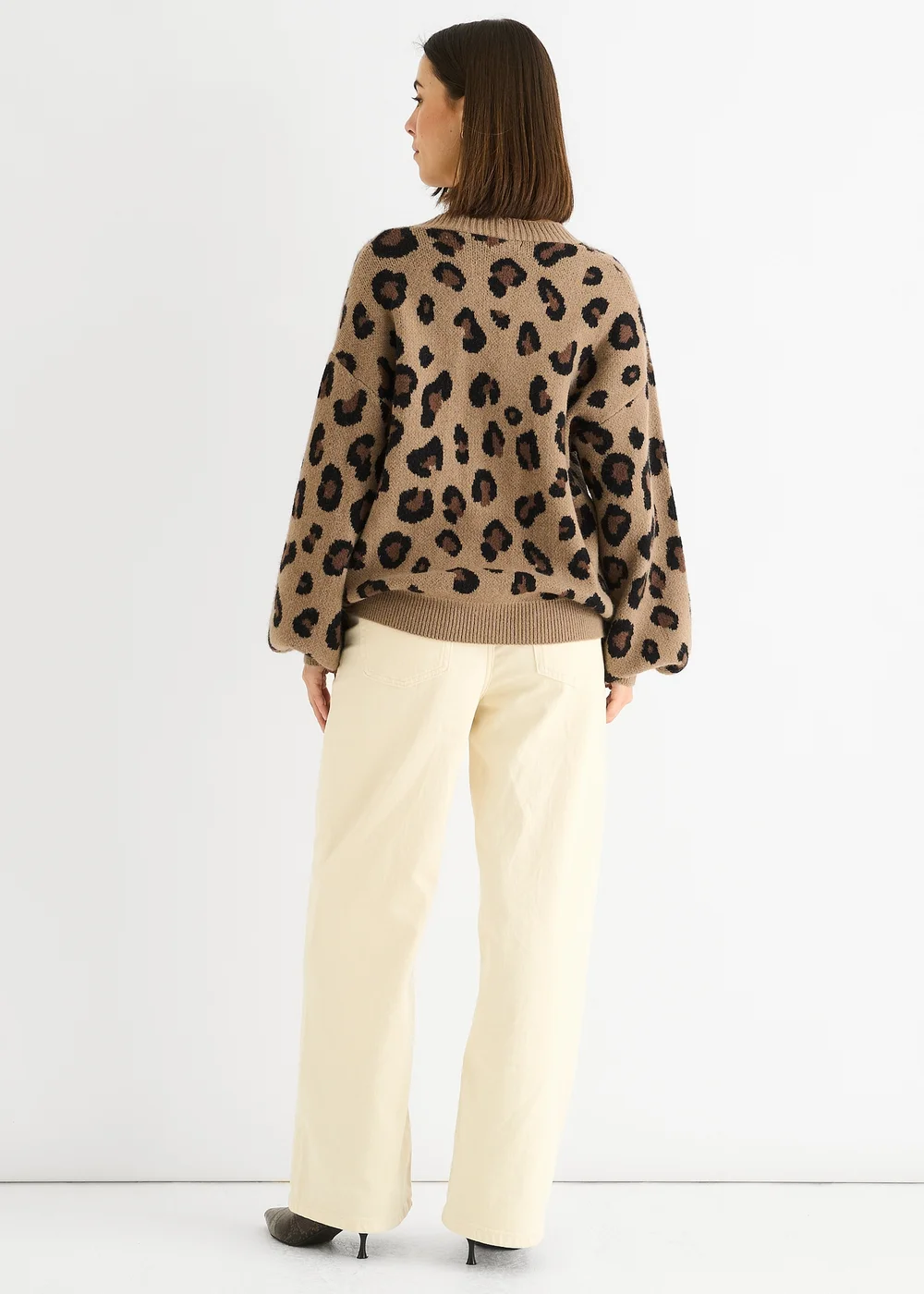 Gini London Camel Animal Print Knit Short Cardigan - Small/Medium Image 2