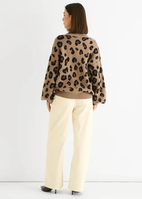 Gini London Camel Animal Print Knit Short Cardigan - Small/Medium Image 2