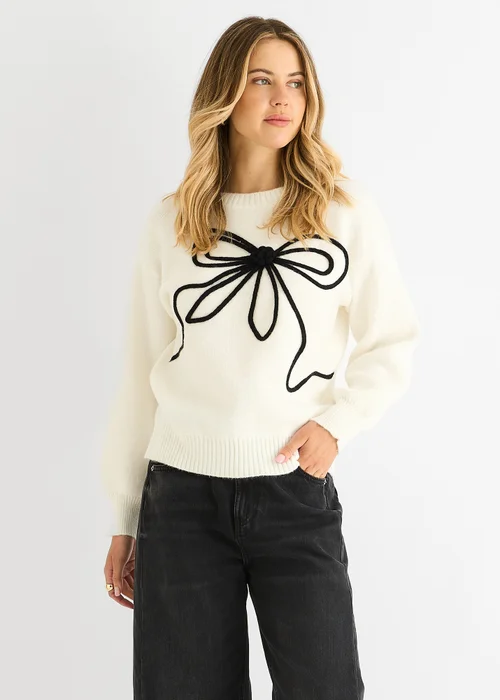Gini London Clear Contrast Bow pattern oversized Jumper - Medium/Large Image 3