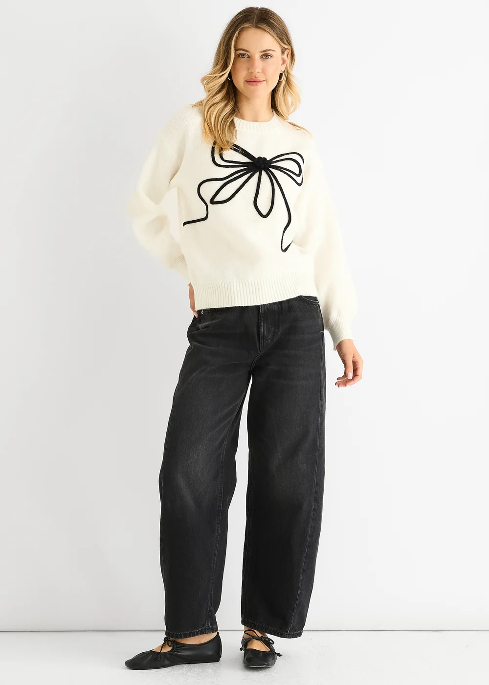 Gini London Clear Contrast Bow pattern oversized Jumper - Medium/Large Image 1