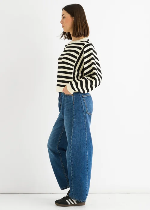 Gini London White Recycle Contrast Stripe Loose Fit Knit Jumper - M/L Image 4