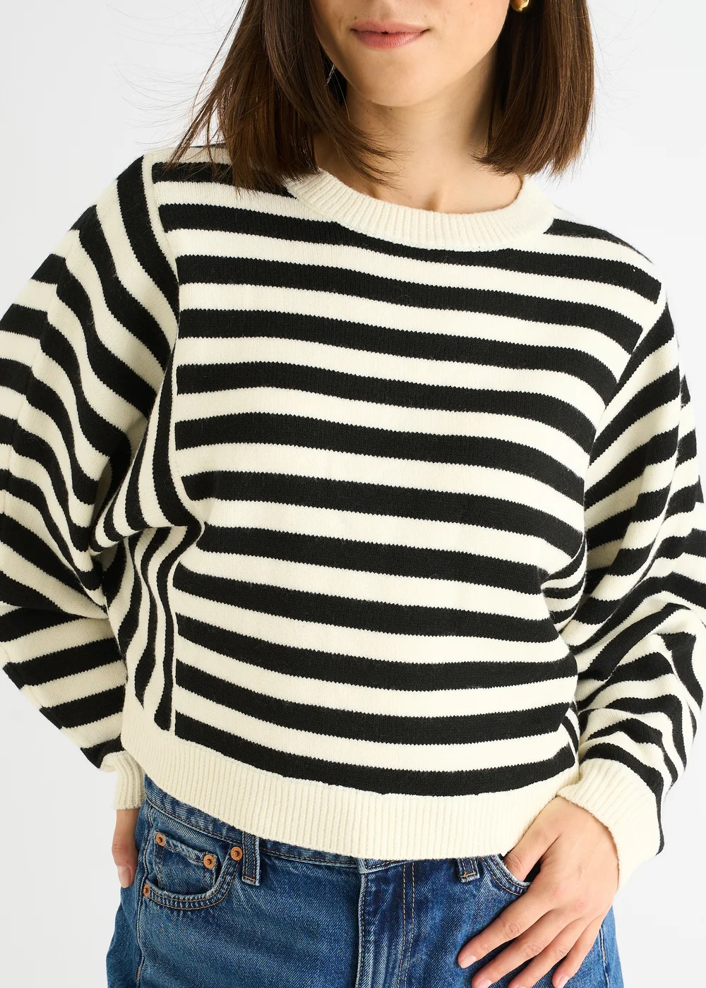 Gini London White Recycle Contrast Stripe Loose Fit Knit Jumper - M/L Image 3