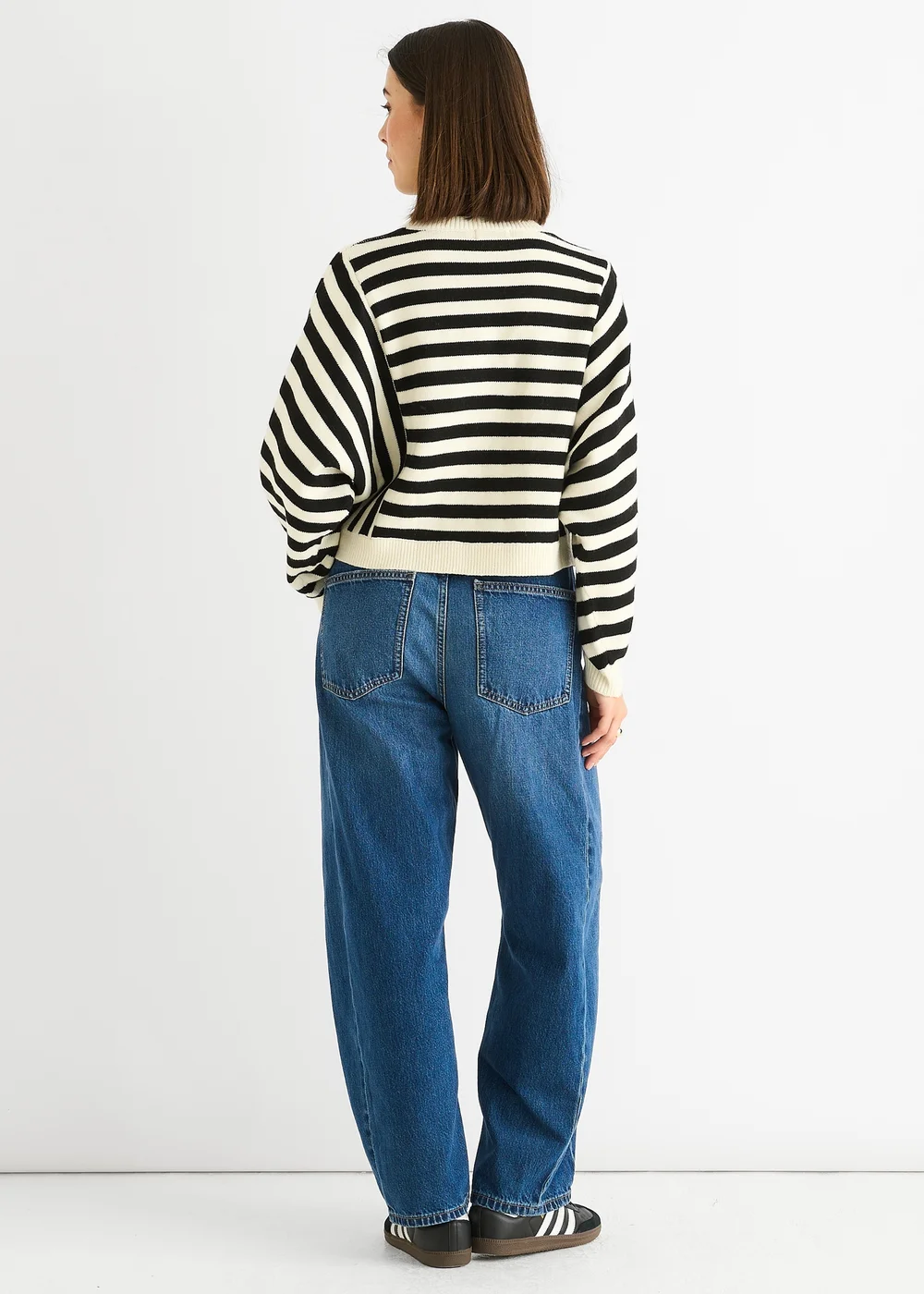 Gini London White Recycle Contrast Stripe Loose Fit Knit Jumper - M/L Image 2