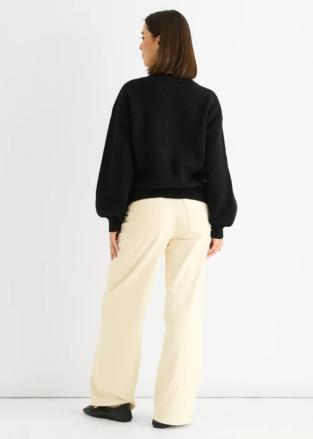 Gini London Black Contrast Bow pattern oversized Jumper - L/XL Image 2