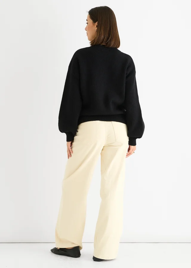 Gini London Black Contrast Bow pattern oversized Jumper
