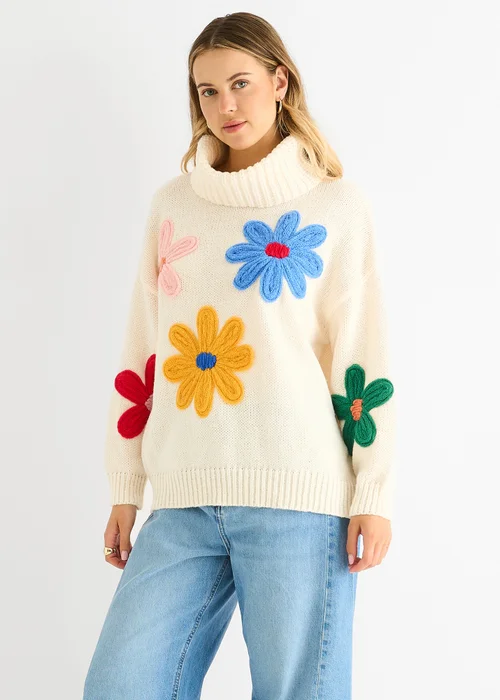 Gini London Clear Floral Applique Oversized Jumper - Medium/Large Image 1