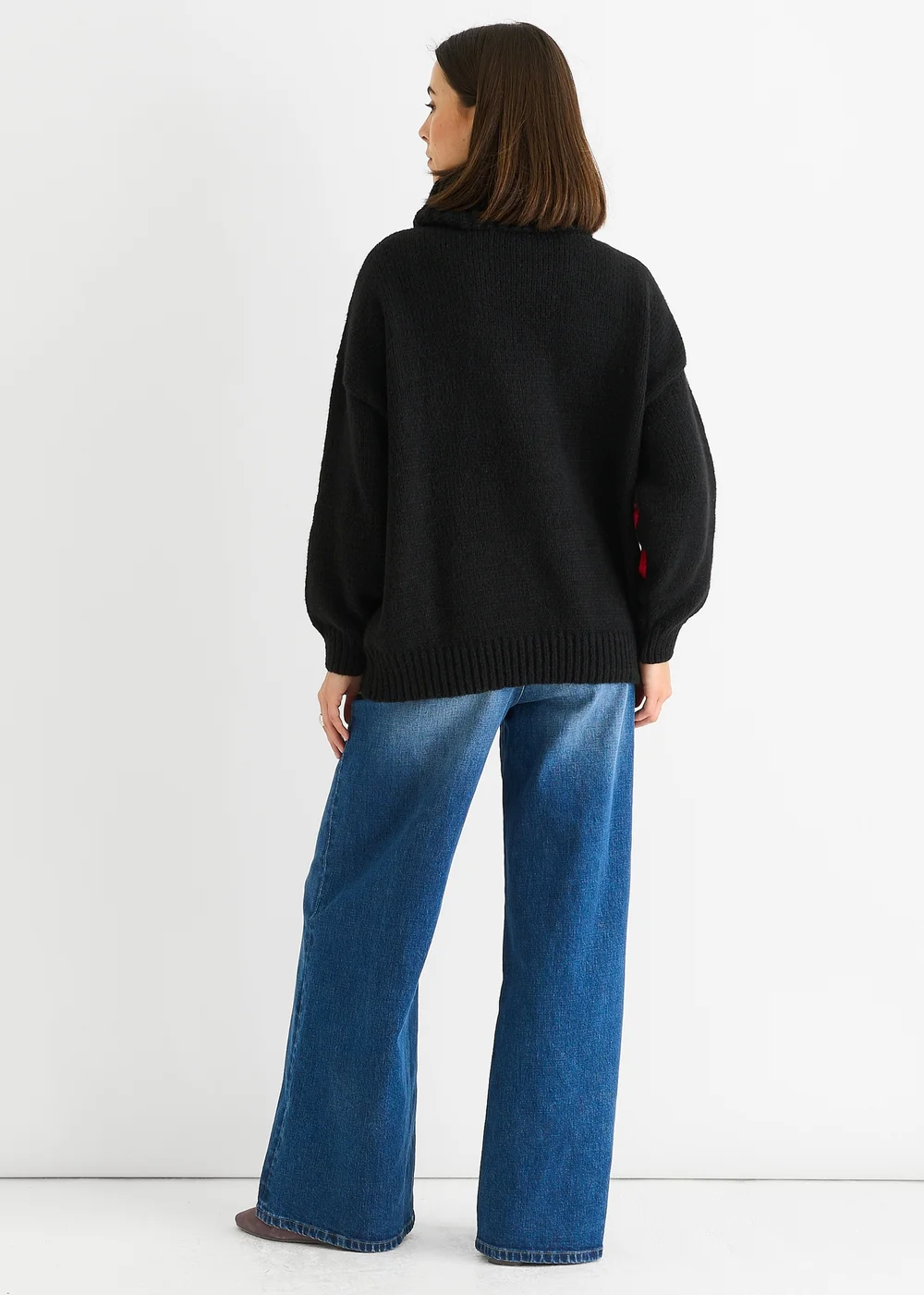 Gini London Black Floral Applique Oversized Jumper - Medium/Large Image 2