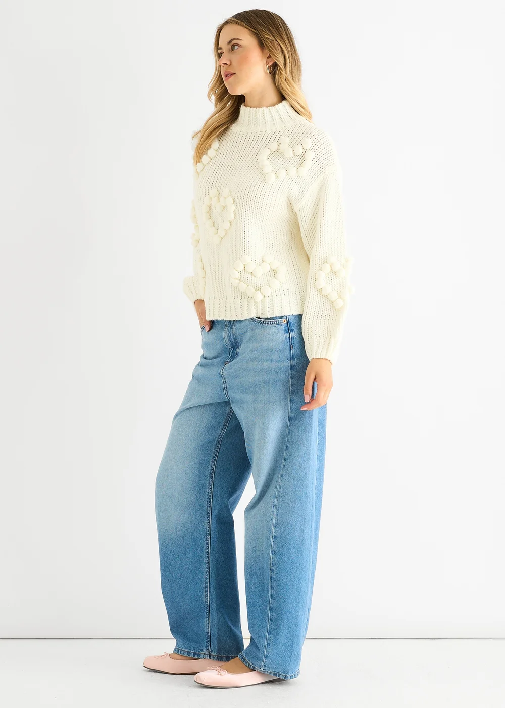 Gini London Clear Heart Bubble Chunky Knit High Neck Jumper - Large/Extra Large Image 4