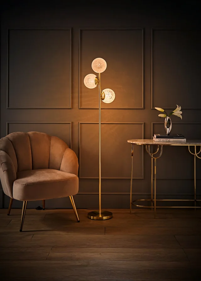 ValueLights Jas Floor Lamp with Confetti Glass Lampshades