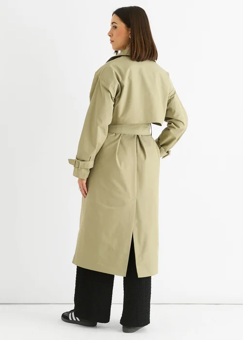 Gini London Sage Green Double Breast Longline Belted Trench Coat - 12 Image 3