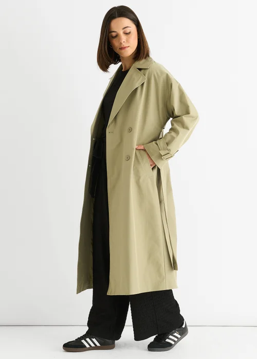 Gini London Sage Green Double Breast Longline Belted Trench Coat - 12 Image 5