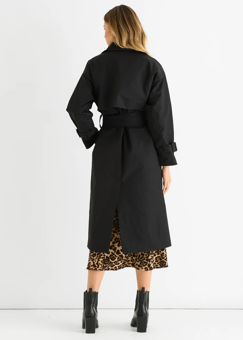 Gini London Black Double Breast Longline Belted Trench Coat - 10 Image 3