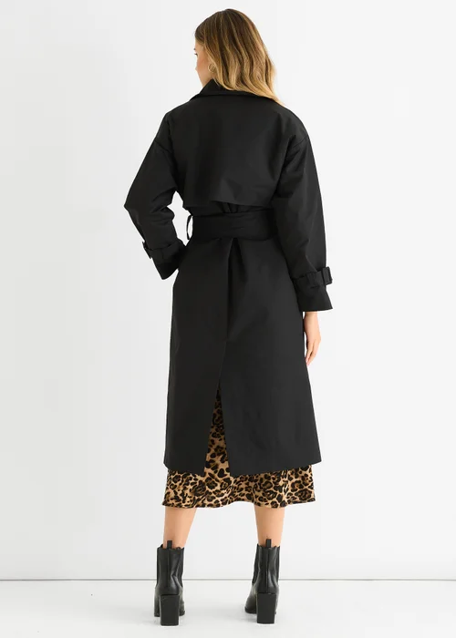 Gini London Black Double Breast Longline Belted Trench Coat - 10 Image 3