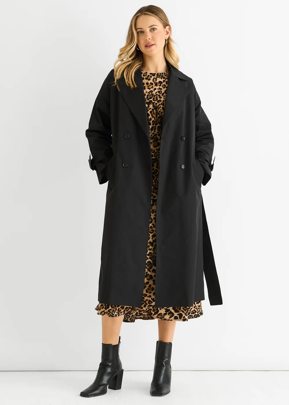 Gini London Black Double Breast Longline Belted Trench Coat - 10 Image 2