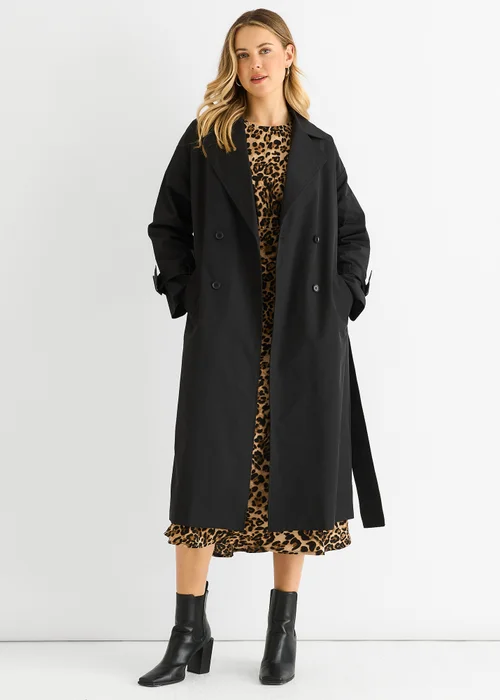 Gini London Black Double Breast Longline Belted Trench Coat - 10 Image 2