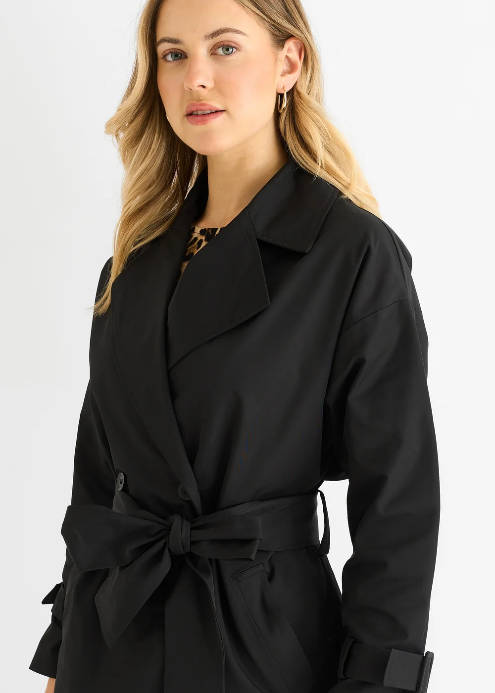 Gini London Black Double Breast Longline Belted Trench Coat - 10 Image 4
