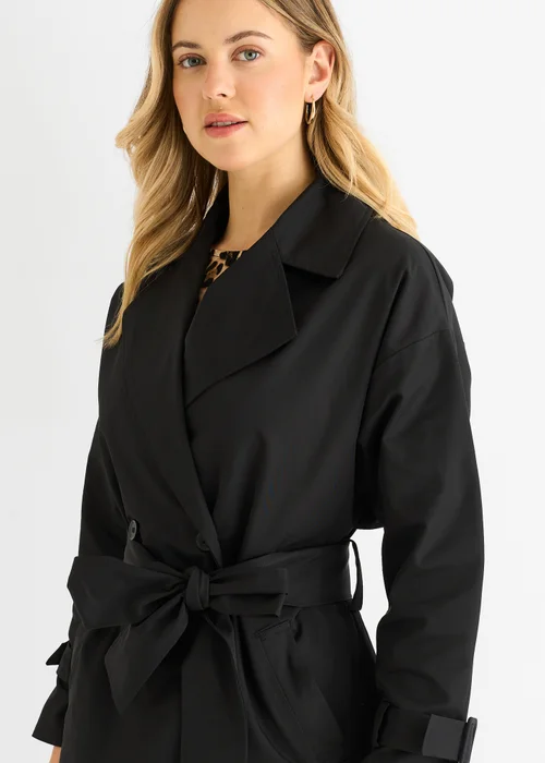 Gini London Black Double Breast Longline Belted Trench Coat - 10 Image 4