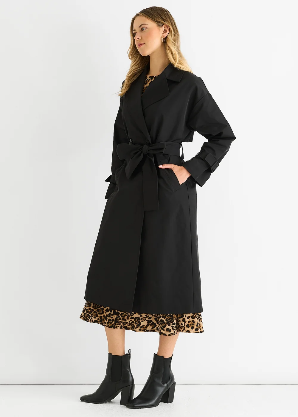 Gini London Black Double Breast Longline Belted Trench Coat - 10 Image 5