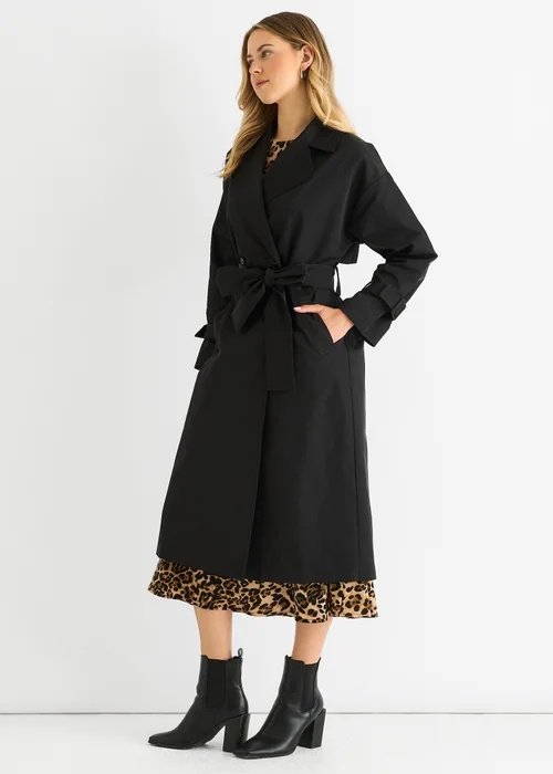 Gini London Black Double Breast Longline Belted Trench Coat - 10 Image 5
