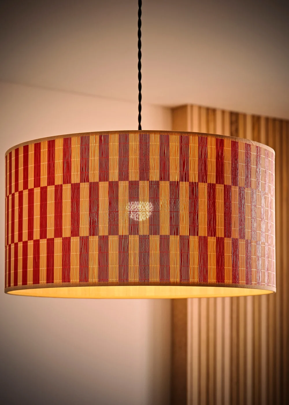 ValueLights Lori Orange Checker Bamboo Easy Fit Lampshade - One Size Image 2