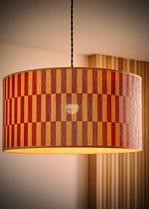 ValueLights Lori Orange Checker Bamboo Easy Fit Lampshade - One Size Image 2