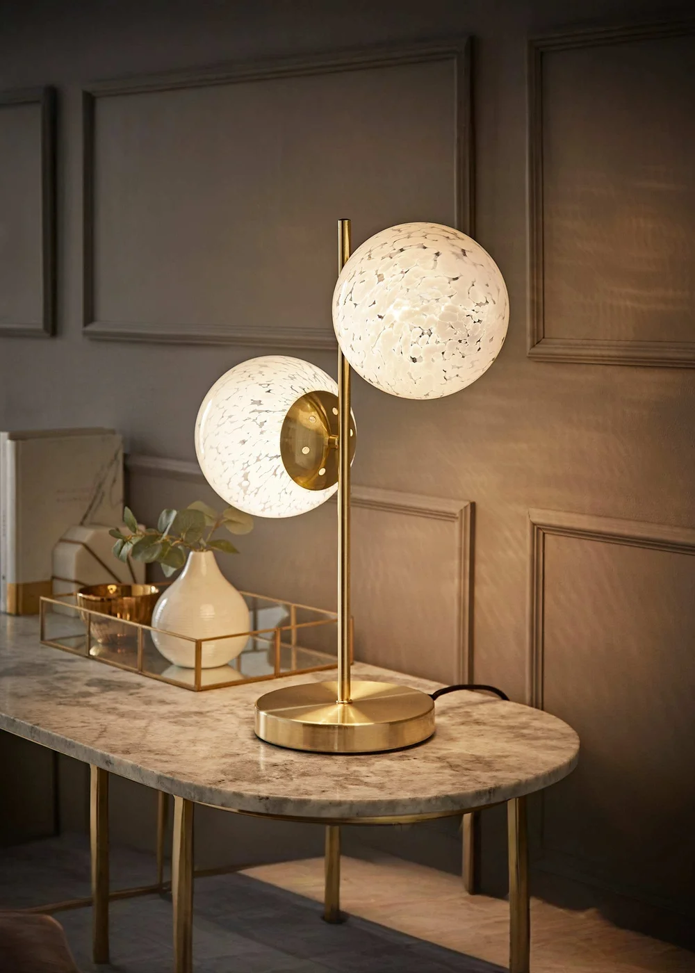 ValueLights Jas Gold Table Lamp with Confetti Glass Lampshades - One Size Image 1