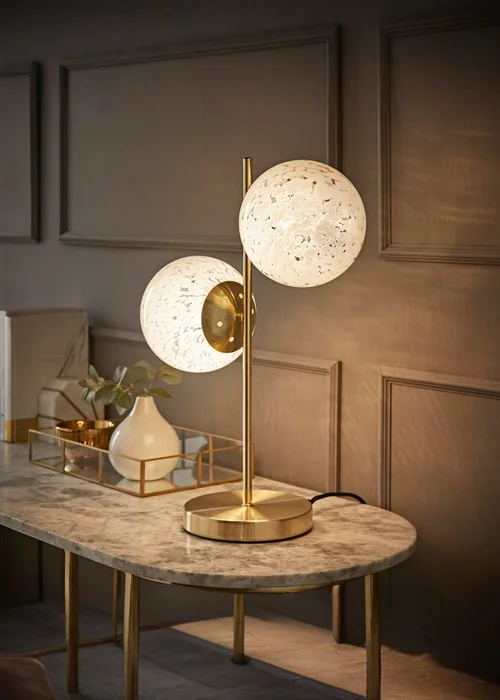 ValueLights Jas Gold Table Lamp with Confetti Glass Lampshades - One Size Image 1