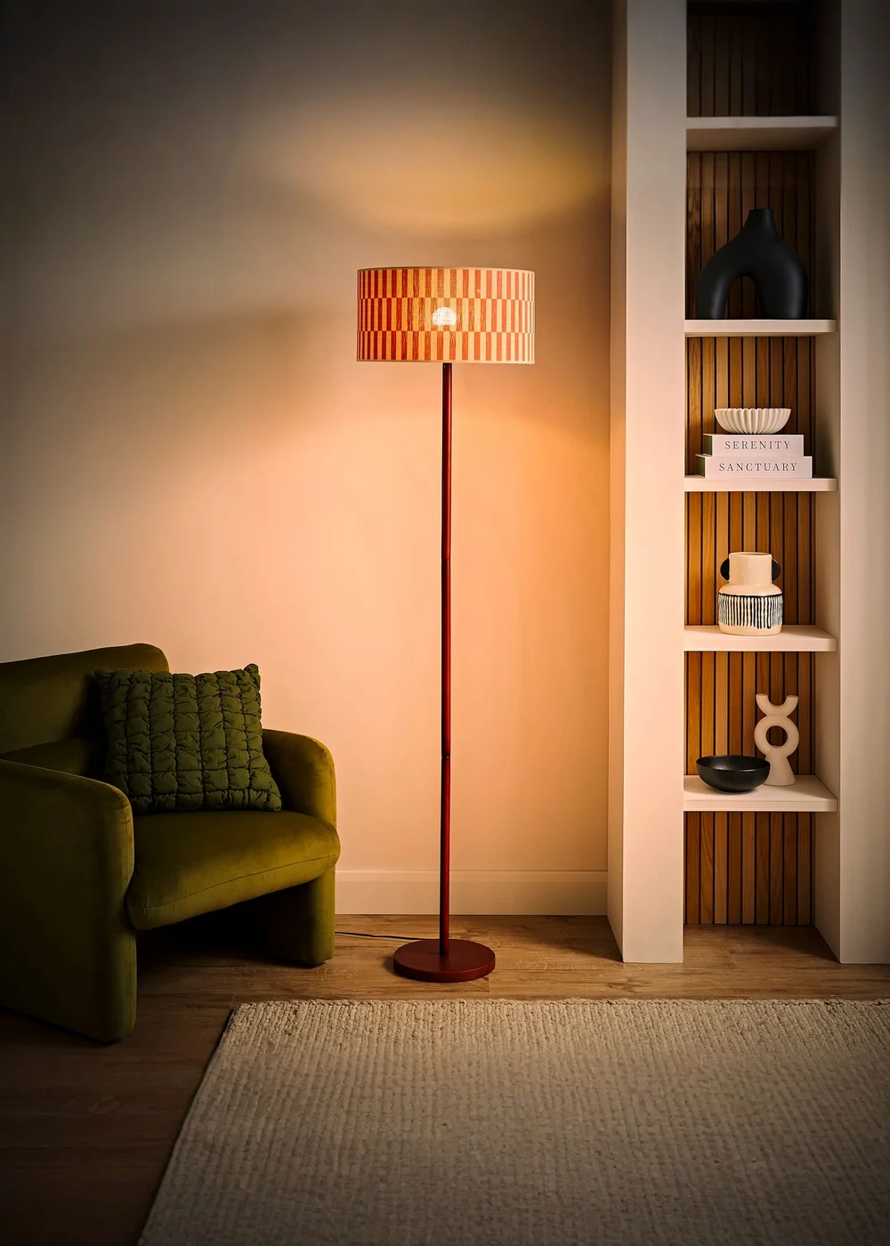 ValueLights Heather Dark Wood Floor Lamp with Orange Bamboo Lampshade - One Size Image 3